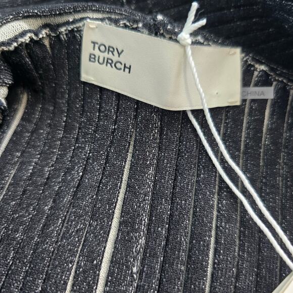 Tory Burch Runway Plaited Rib Shawl Cardigan Black Vanilla Flower Wrap XL NWT - Picture 5 of 13